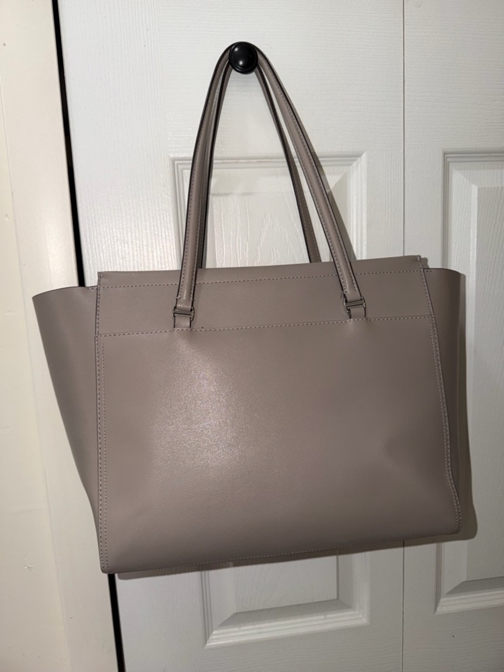 Tori Burch Parker Dust Storm Grey Leather Tote Shoulder Bag - Picture 3 of 7